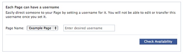 Choose Custom Facebook Page Username Screenshot