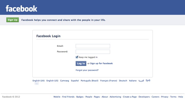 Facebook Login Page Screenshot