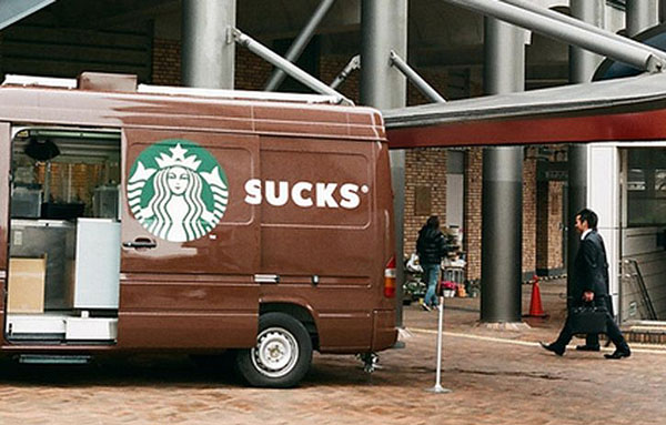 Starbucks Sucks Logo on a Delivery Van