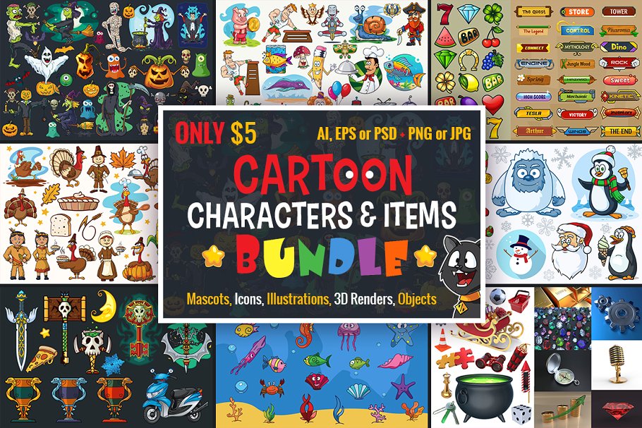 Cartoon Characters & Items Bundle
